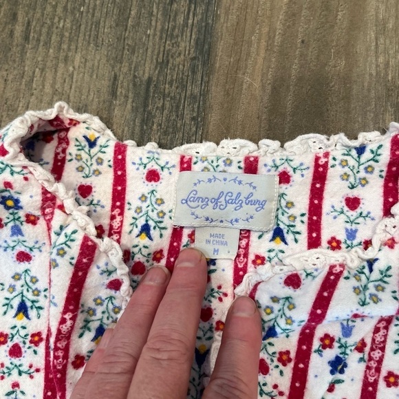 LANZ OF SALZBURG Flannel Valentine Heart Print Ruffle Lace Red Long Gown Medium - Picture 3 of 6